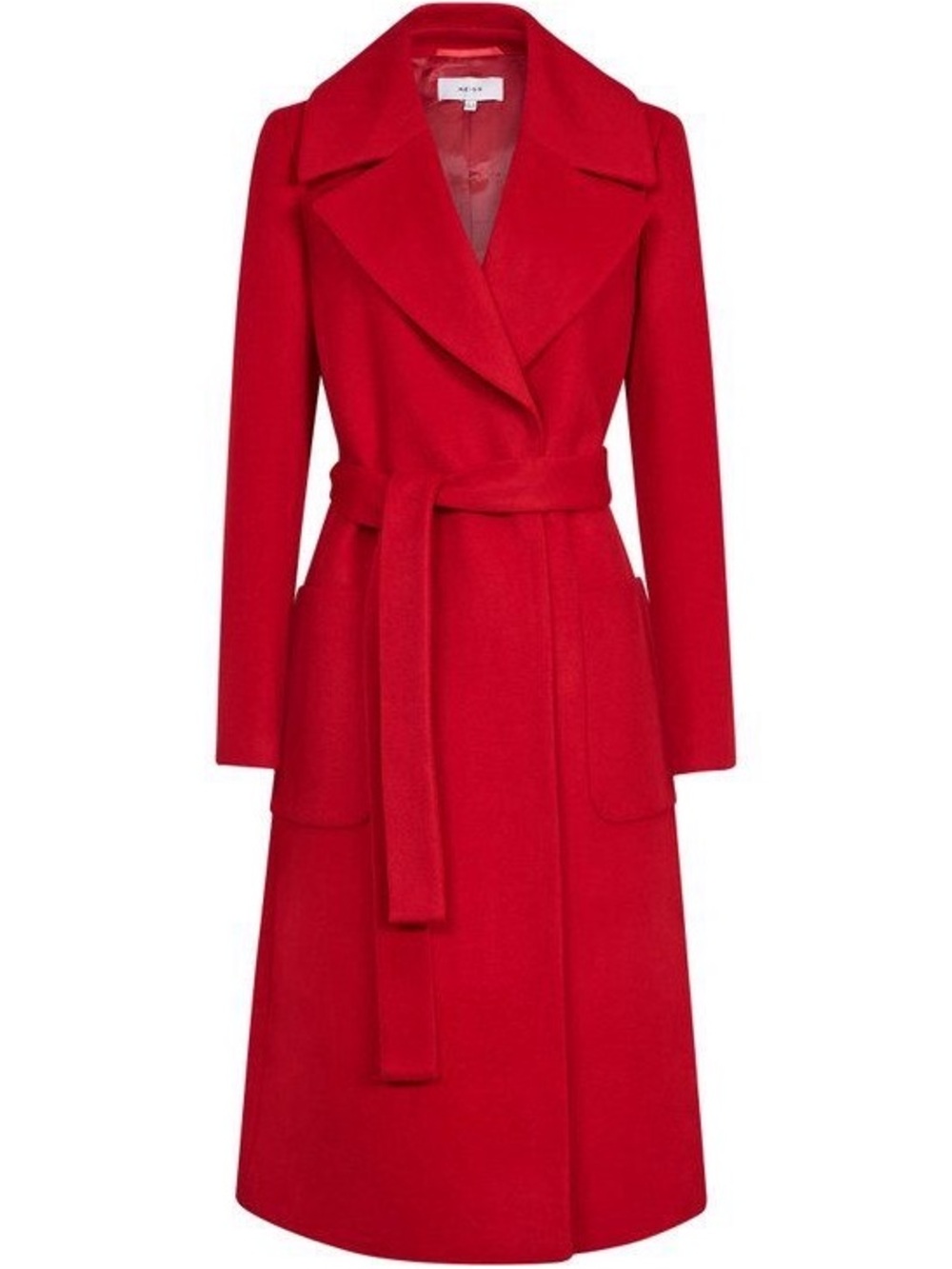 Reiss Red Long Wool Wrap Coat with Belt
